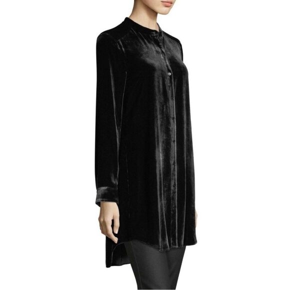 Eileen Fisher Mandarin Collar Silk Blend Tunic Shirt Dress Sz Small Petite - Picture 1 of 10